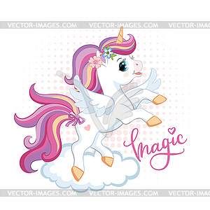 Cute cartoon unicorn with wings - vector clipart