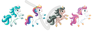 Set of cute cartoon unicorns - color vector clipart