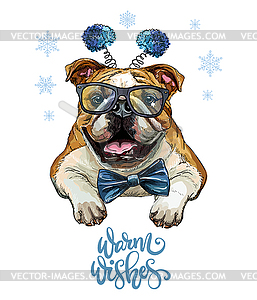 Christmas dog bulldog - vector image