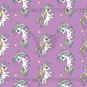 Cute unicorn with stars seamless pattern purple - vector clipart