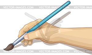 Kid hand holding paintbrush - vector clipart