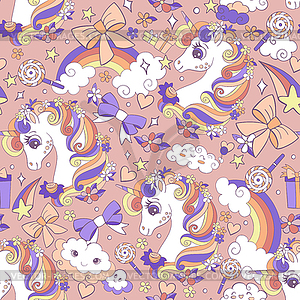 Seamless pattern cute unicorns heads background - vector EPS clipart