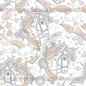Seamless pattern cute unicorns heads background - stock vector clipart