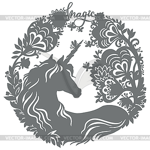 Papercut and cricut unicorn template - vector image