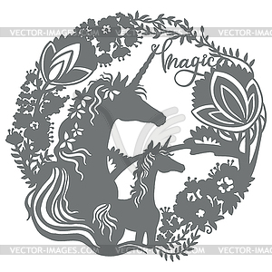 Papercut and cricut unicorn template - vector clipart / vector image