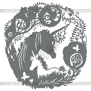 Шаблон единорога papercut и cricut 10 - иллюстрация в векторном формате