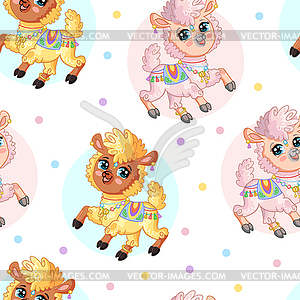 Seamless pattern with llama and dots - royalty-free vector image