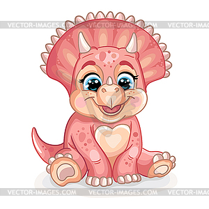 Cute cartoon pink baby triceratops - vector clipart