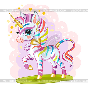 Cute cartoon rainbow zebra unicorn - vector clipart