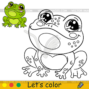 Cartoon cute happy frog coloring - vector clipart