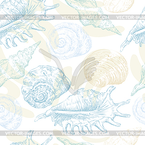 Seamless pattern seashells in trendy colors - vector image