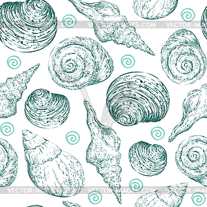 Seamless pattern turquoise seashells - vector clip art