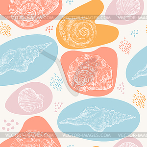 Seamless pattern seashells colors - vector image