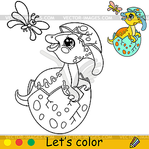 Cartoon baby Parasaurolophus in egg coloring book - royalty-free vector image