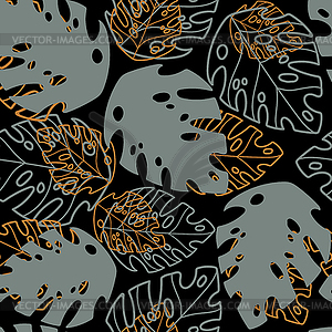 Seamless black pattern abstract exotic leaves of - vector image