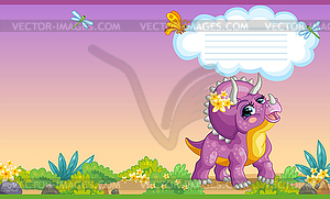 Cover for notebook with cute dinosaur triceratops - vector image