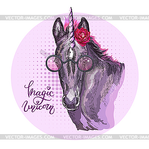 Portrait of unicorn with glasses - vector clipart