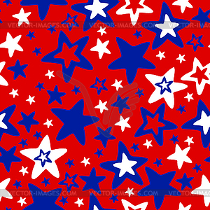 Seamless pattern with blue and white stars on red - vector image
