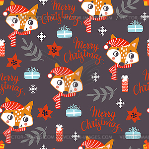 Seamless pattern christmas fox heads background - vector clipart