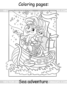 Unicorn pirate traveling by sea on ship kids - vector image