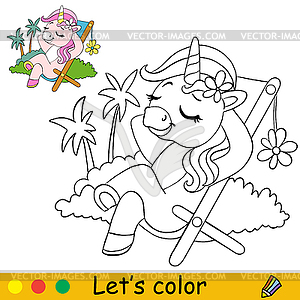 Kids coloring cartoon unicorn character - vector clip art