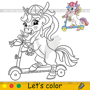 Kids coloring cartoon unicorn character  - vector clipart