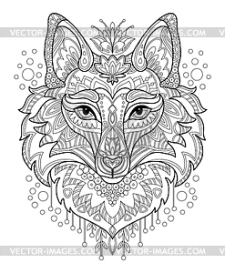 Fox head adult antistress coloring page - vector clipart