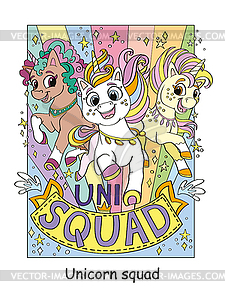 Cute three running unicorns color - vector image