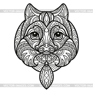 Pomeranian dog head coloring book page - vector clipart