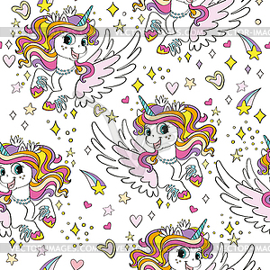 Seamless pattern with lovely unicorns with wings - vector clipart