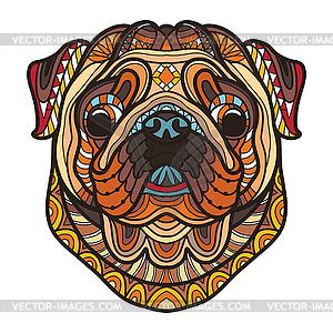 Pug head dog color tangle doodle - royalty-free vector clipart