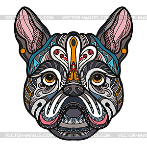 French Bulldog head dog color tangle doodle - vector clipart / vector image