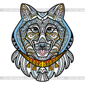 Syberian Husky head dog color tangle doodle - vector image