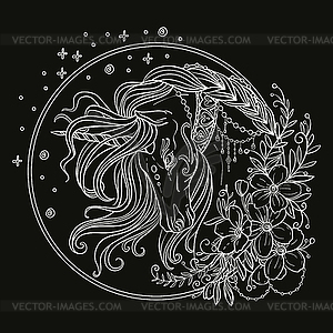 Coloring magic unicorn white - vector clip art