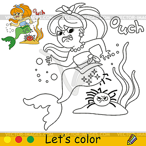 Kids coloring happy mermaid and fish - vector image