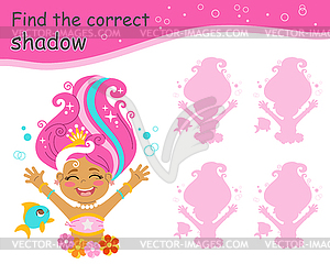 Find correct shadow joyful mermaid - vector clip art