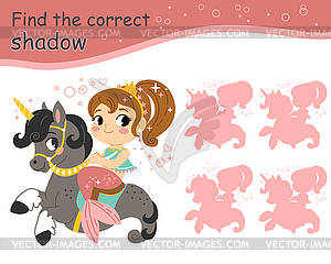 Find correct shadow mermaid on seahorse - vector clipart