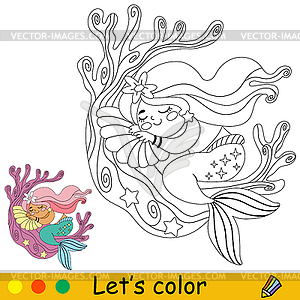 Kids coloring little dreaming mermaid - royalty-free vector image