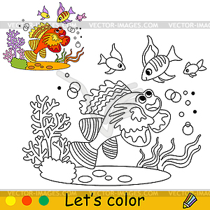 Kids coloring beautiful fishes friends - vector clipart