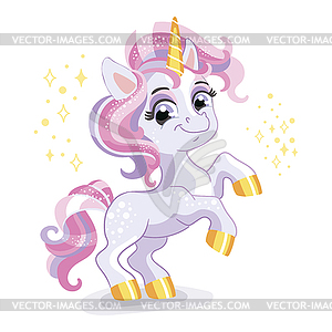 Funny cartoon baby unicorn - vector image
