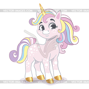 Happy cartoon baby unicorn - vector image