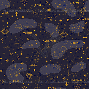 Zodiac star constellations seamless pattern - vector clipart / vector image
