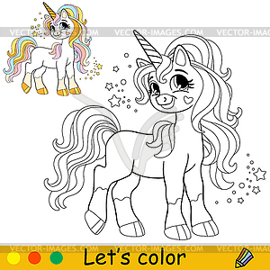 Lets color dreaming unicorn kids coloring - vector clipart