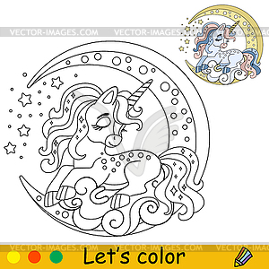 Lets color fancy unicorn kids coloring - vector clipart