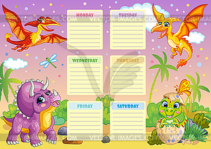 Cute dinosaurs ready to print weekly planner - vector image
