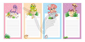 Sticker design with cute dinosaurs - vector clip art
