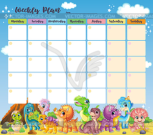 Kids school schedule weekly planner with cute - vector image