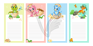 Sticker design set with baby dinosaurs - royalty-free vector clipart