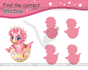 Find correct shadow of baby triceratops pink in egg - color vector clipart