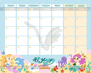 Weekly schedule template for school with cute - vector clip art